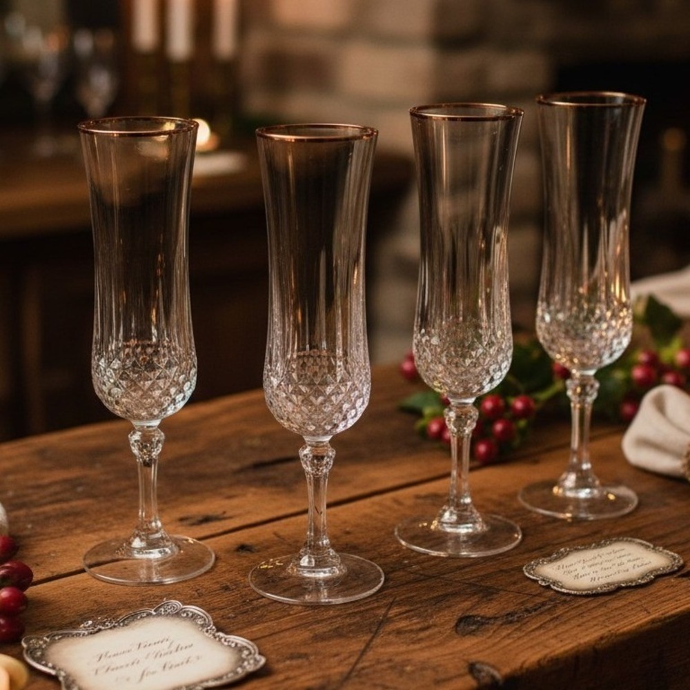 Cristal d'Arques Longchamp Gold Rim Crystal Champagne Flutes Set Of 4 (4.25 oz.)